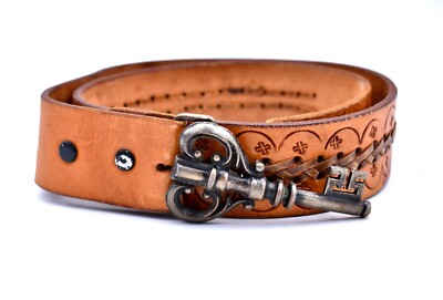 Vintage Custom Leather Belt,Cowhide,Leather Braiding,Bronze 