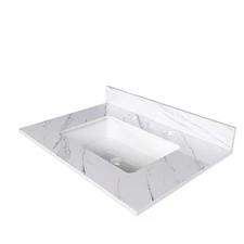 31" White Marble Vanity Top w/ Undermount Sink & Backsplash