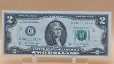 Fancy Serial Number 2 Bill - 08111181 Trinary  Quad 1s  - Series 2017A Crisp