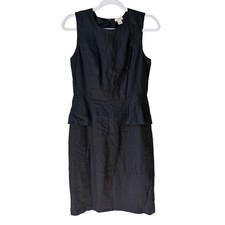 J. Crew 100% Linen Dress Black Sleeveless Peplum Sheath Capsule Minimalist SZ 2