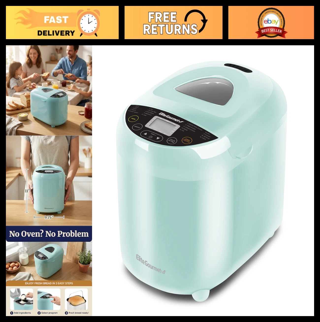 Programmable Bread Maker 2 lb Loaf, 19 Presets, Gluten-Free, Dough & Jam, Timer