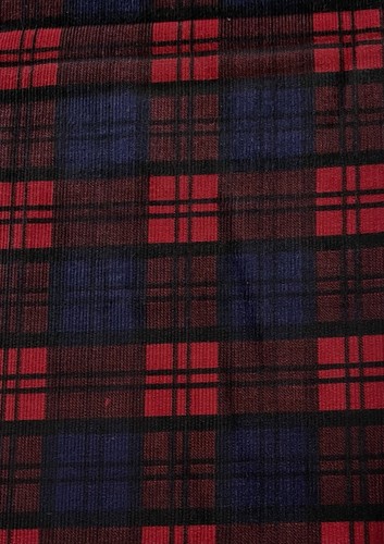 Vintage 80s Short Pile Plaid Blue Red Corduroy Upholstery Fabric By Yard - 第 3/4 張圖片