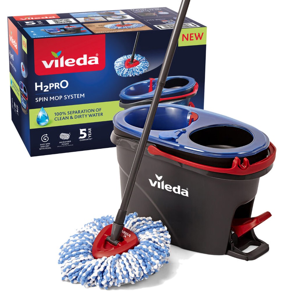 Vileda H2PrO Spin Mop & Bucket System Dual Chamber Microfibre Cleaning Set