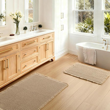 JIUZHEN Set of 2 Waffle Bath Mats Boho Non Slip Bath Rugs Washable Bathroom Rugs