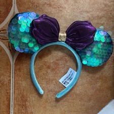Disney Parks Little Mermaid Ariel Purple Iridescent Minnie Ears Headband US POST