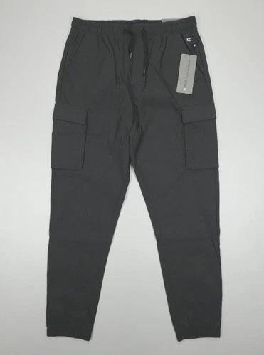 Kenneth Cole Performance Tech Jogger Cargo Tapered Woven Nylon Stretch Black
