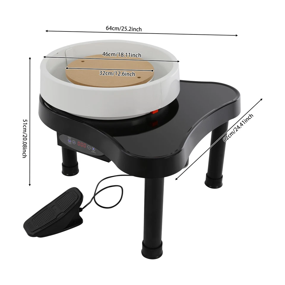 Rueda de cerámica 12,6 pulgadas/32 cm rueda de cerámica máquina formadora de arcilla hágalo usted mismo arte artesanía negro Foto 2 de 4