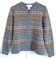 Vtg Rosanna 100 Lambs Wool Full Zip Fair Isle Sweater - Womens Medium
