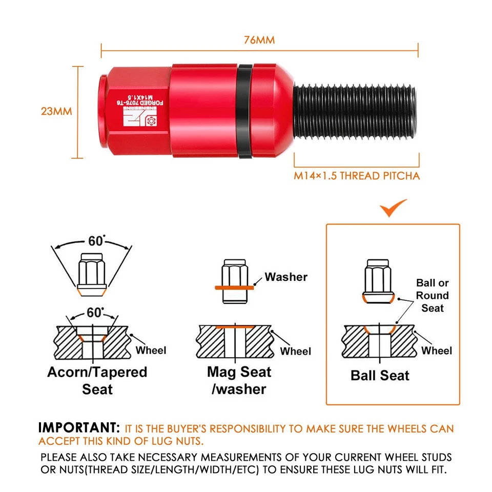 J2 20 PCS M14 x 1.5 Removable Cap Closed End Wheel Lug Bolts for Mercedes-Benz - Image 3 of 4