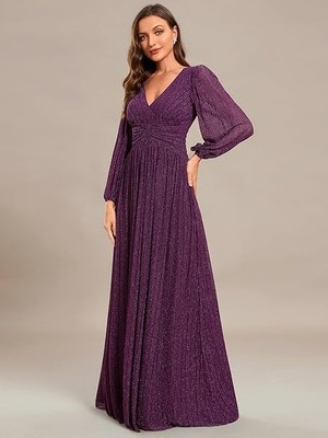 green emerald velvet dress 40” ¾ Sleeve Empire Waist Dress