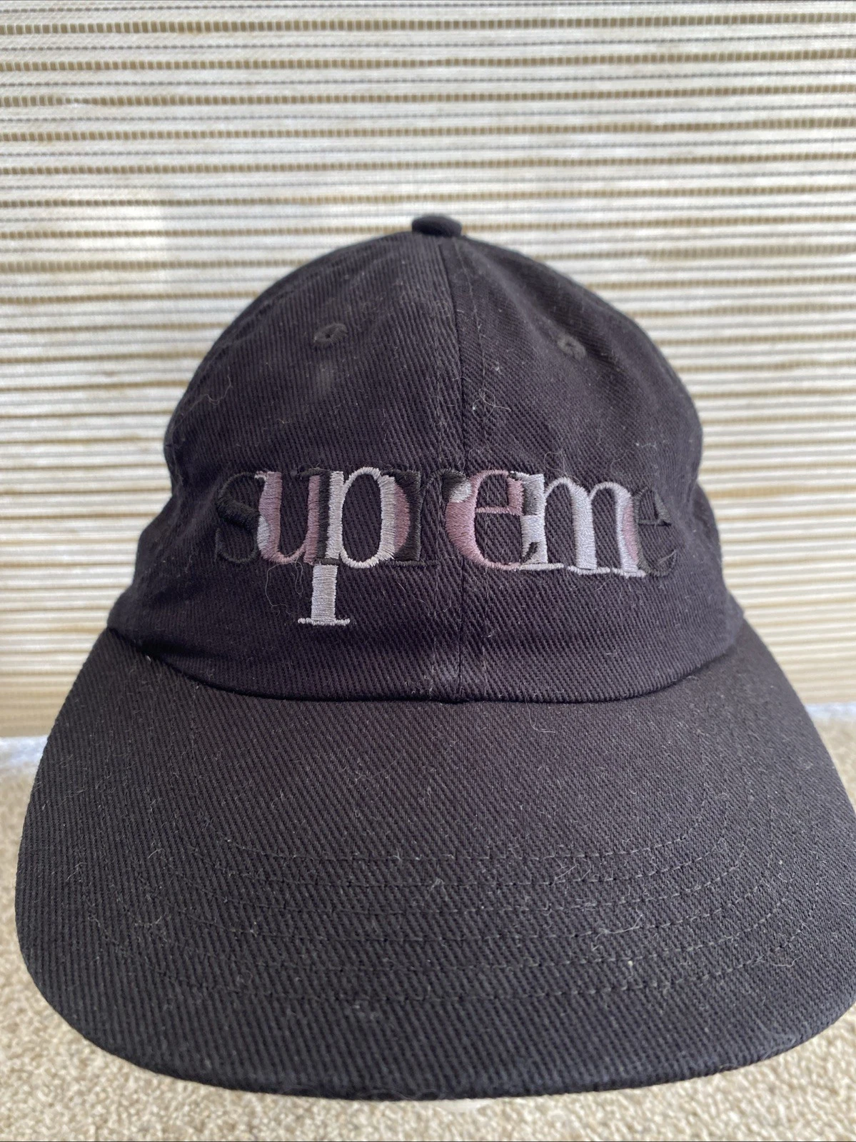 Casquette Supreme Overlap 6 panneaux noire taille unique SS17 snapback