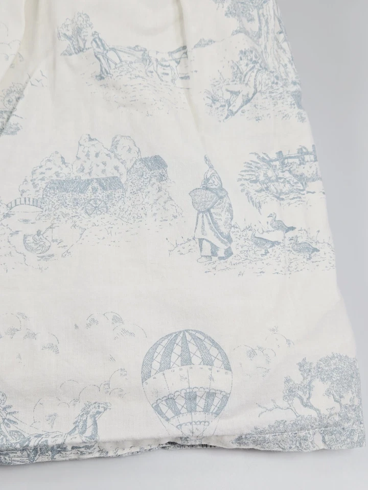 Laura Ashley Vintage Toile Twin Bedskirt Hot Air Balloon French Country Blue - Image 2 of 4