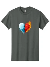 Fire-And-Ice-Heart-1 Mens Graphic Tee, 100% Cotton, Casual Summer Wear
