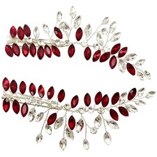 Wedding Hair Clip Combs, 2Pcs Red White Green Rhinestone Bridal Hair Vine Pie...