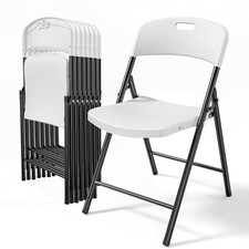 8-Pack White Plastic Folding Chairs Sturdy Steel Frame Indoor Outdoor Use