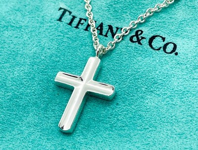 Tiffany & Co. Sterling Silver Large Concave Cross Pendant Necklace 24''
