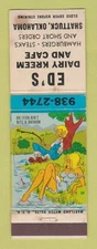 Matchbook Cover - Ed's Dairy Kreem Cafe Shattuck OK hillbilly STAINED