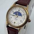 VTG Timex Quartz Watch Women Moon Phase Gold Tone Date Leather Analog New Batter