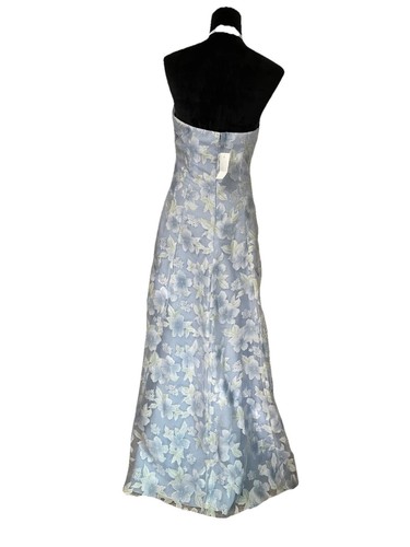 Alfred Angelo Blue & White Floral Crepe Halter Gown SZ 8 - Picture 4 of 10