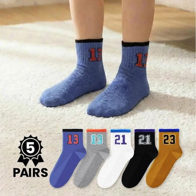 5-Pair Set of Number Pattern Sports Socks, Breathable and Soft Mesh, Perfect 