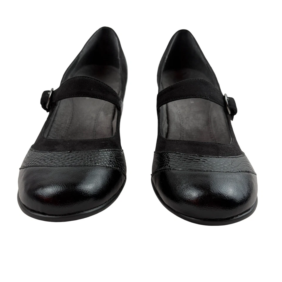 Zapatos de tacón Oxford Mary Jane para mujer zapatos retro talla 9 negros en relieve Foto 2 de 4