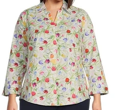NWT INVESTMENTS 20W Taylor Gold Label No Iron Tulip Garden 3/4 Slv Button Shirt