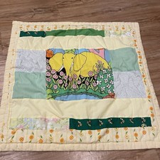 Handmade Baby Quilt Elephant Yellow Gingham Style Blanket 26" x 26"