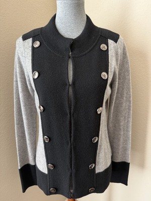 Neiman Marcus Size Medium Black Gray Colorblock Cashmere Cardigan Sweater - NWOT