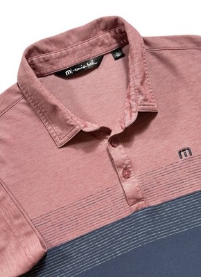 Travis Mathew Men's Polo Shirt SZ Large Blue/Red Color Block Golf Casual - 1310