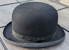 Superb 1940s Vintage Mallory Black Felt Bowler Hat Size 7 1/8