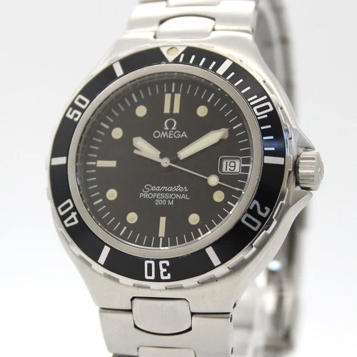 [NEAR MINT] OMEGA Seamaster 396.1062 Black Date 200M Qz Men's From JAPAN Z194