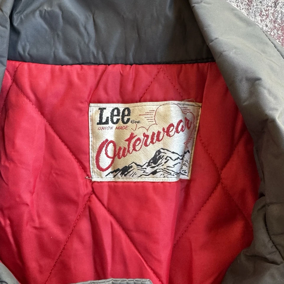 Vintage 70s Lee Outerwear Union Made Coat Jacket Olive Red Lined XL - Image 2 of 2