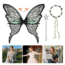 Adult Fairy Wings Costume Set with Wreath, Wand  Elf Ears for Halloween Cosplay