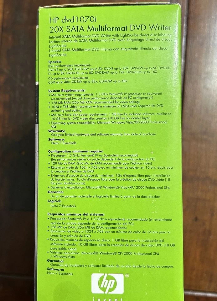 HP DVD1070i 20X SATA Multiformat DVD Writer New Hewlett Packard DVD-R DVDRW CDR - Image 3 of 4