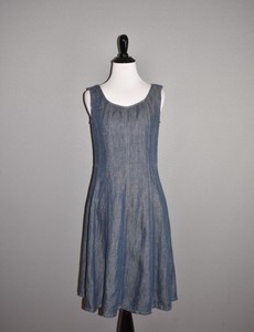 TALBOTS-128-Linen-Blue-Denim-Fit-amp-Flare-Dress-Stitch-Detail-Size-8