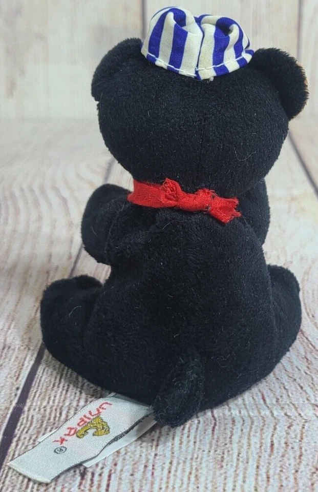 Unipak Designs Plush Teddy Bear Stuffed Animal Toy Blue White Striped Hat 4.5" - Image 3 of 4