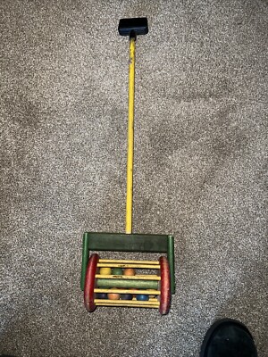 Vintage  Wooden Toddler Push Toy with BallsBell Red yellow green Blue Purple 23 