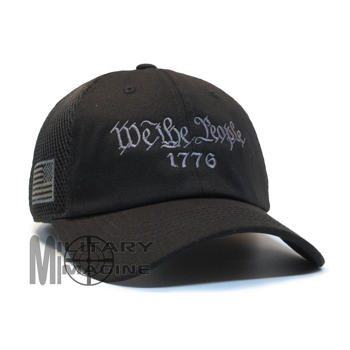 We The People 1776 American Flag 2A Hat Black Micro Mesh Tactical