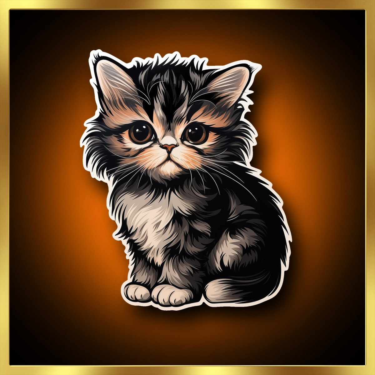 Black Tan Persian Kitten Decal Customizable
