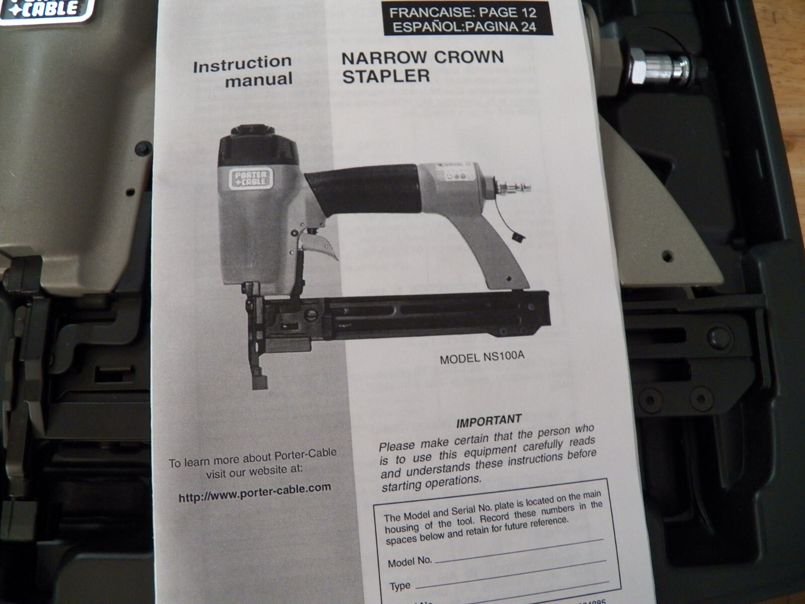 Porter Cable NS10A 18-Gauge Pneumatic Air Narrow Crown Stapler- NEW