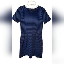 Madewell Dress Womans 4 Blue Black Striped with Pockets Casual Preppy Classic