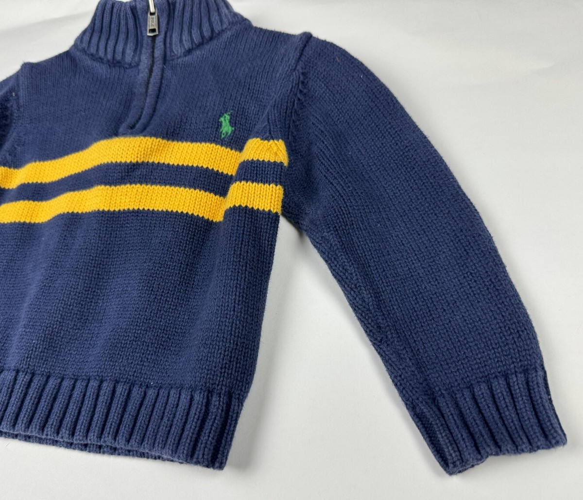 Polo Ralph Lauren 24M 24 Blue Navy Yellow Knit Sweater Logo Zip
