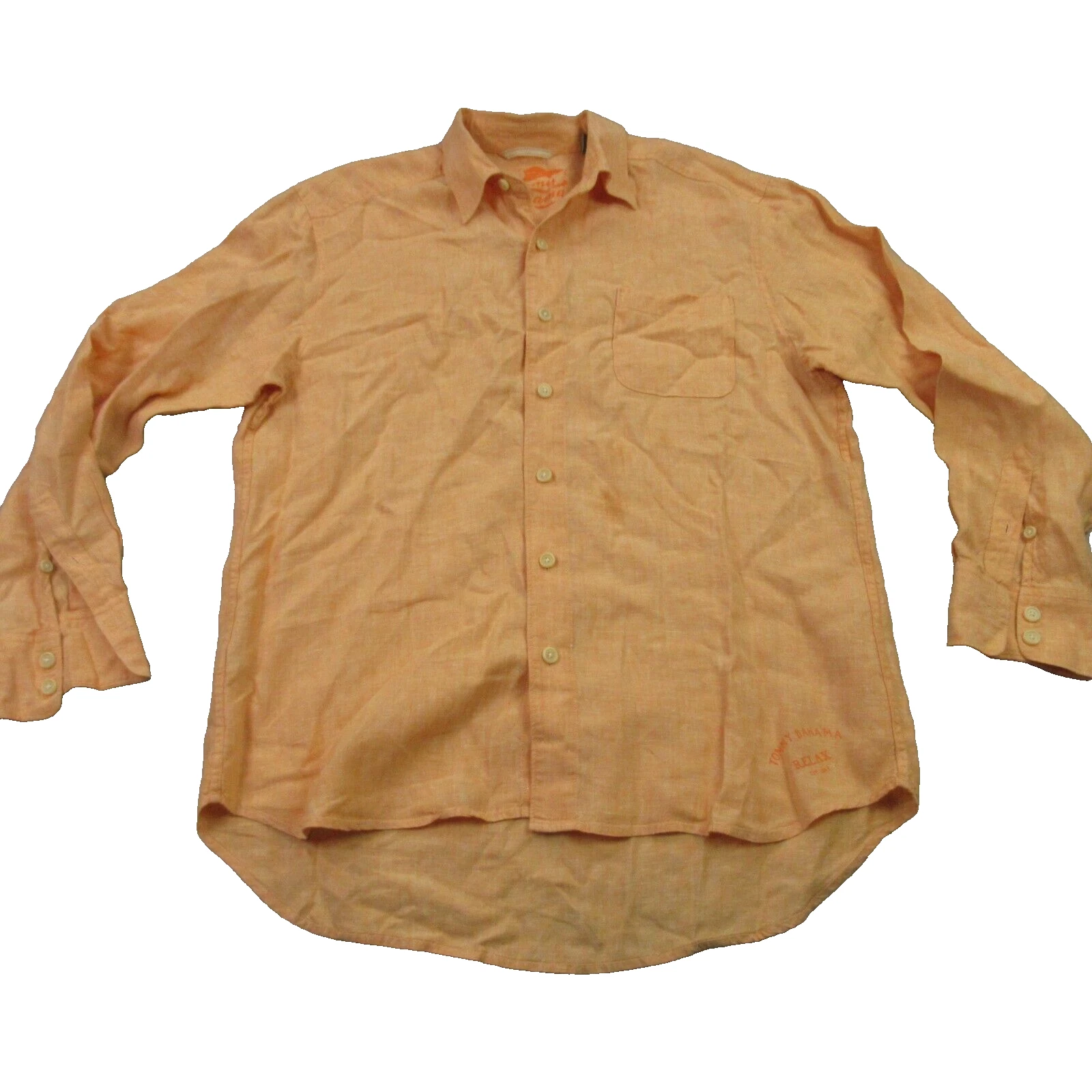 Tommy Bahama Shirt Mens Large Long Sleeve Button Front Lightweight Yellow Linen