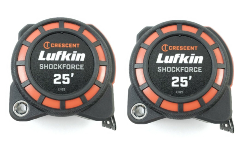 (2 pack) Crescent Lufkin Shockforce 25ft 2-Sided Tape Measure L1125