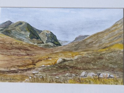 Vintage Original Aquarell Gemälde Berglandschaft von Doreen Hanson