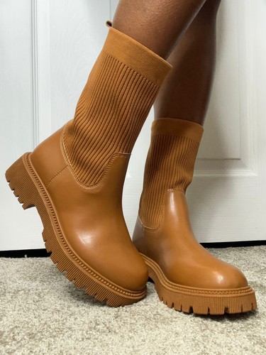 MUJERES DAMAS SUELA GRUESA CHELSEA CALCETÍN SIN CORDONES BOTINES ZAPATOS - Imagen 19 de 21