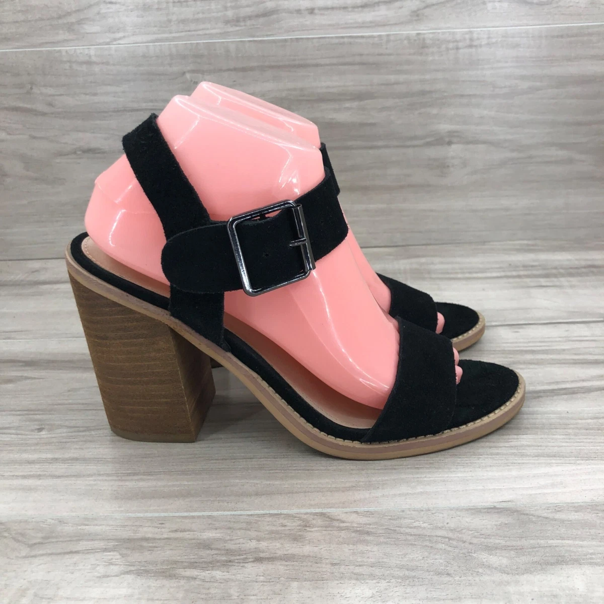 Steve Madden Heeled Sandals Womens 8.5 M Black Suede Buckle Strap