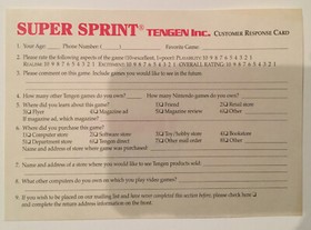 SUPER SPRINT - NES Registration Card - Tengen - Vintage - Rare