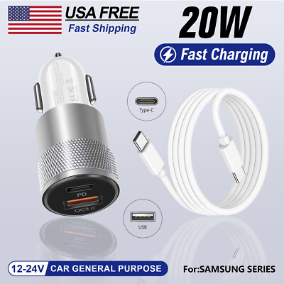 20W Fast Car Charger USB-C Type C Cable For iPhone 15 Pro Max Plus iPad Samsung