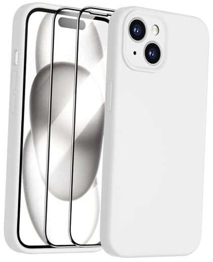 Compatible with iPhone 15 Case,Upgrade Liquid Silicone,with 2× Screen White-image